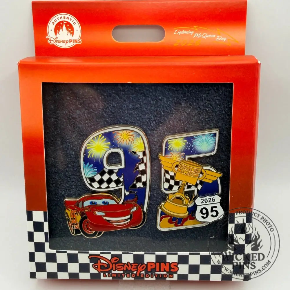 Disney Pins 2026 Pixar Cars Lightning McQueen Day 95 Jumbo Pin Set LE 750